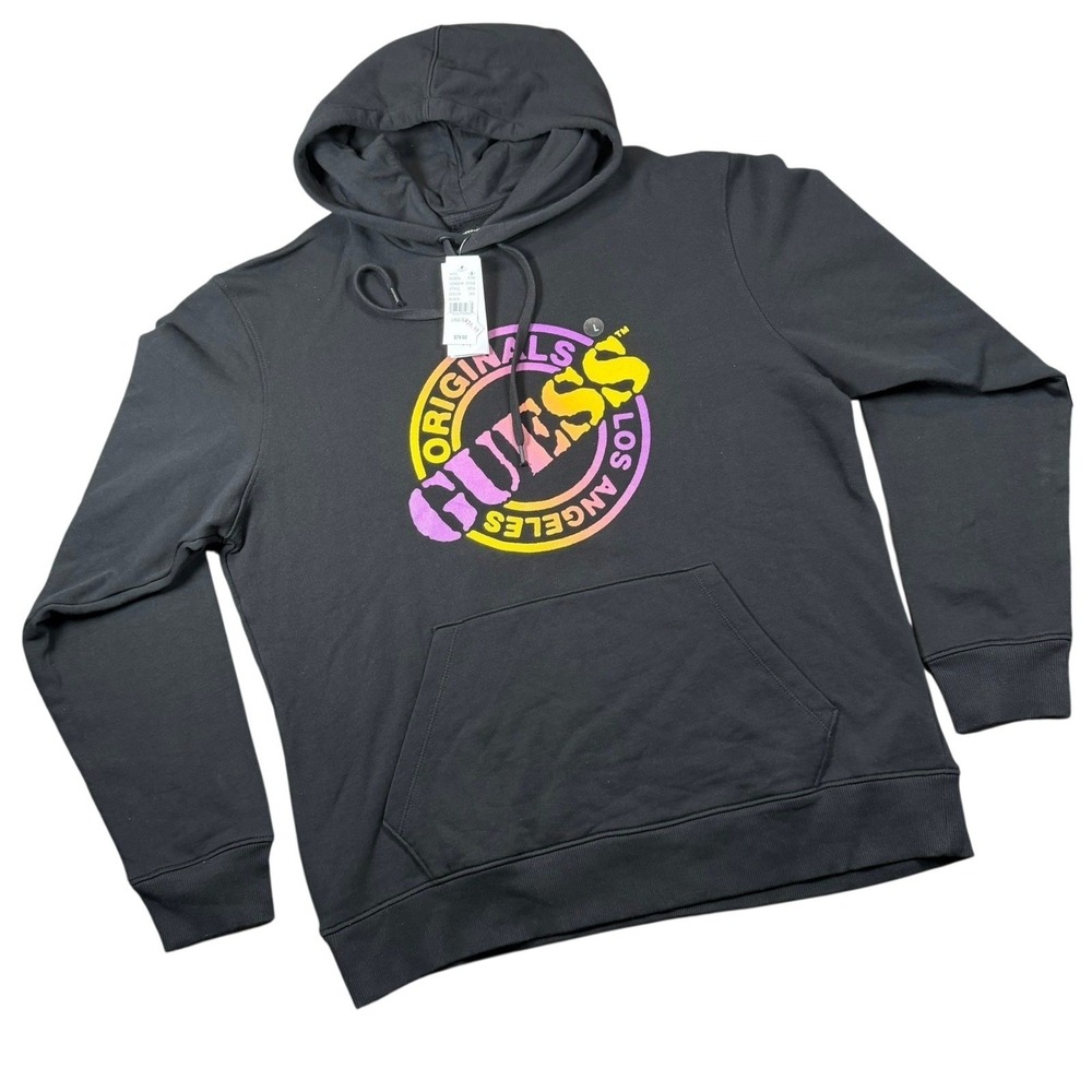 Guess Originals Los Angeles Mens Large Black Gradient Logo Hoodie Streetwear NEW